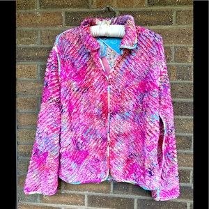 Casual Studio, Reversible Quilted Cardigan/Jacket- Colorful, raw edge , *XL